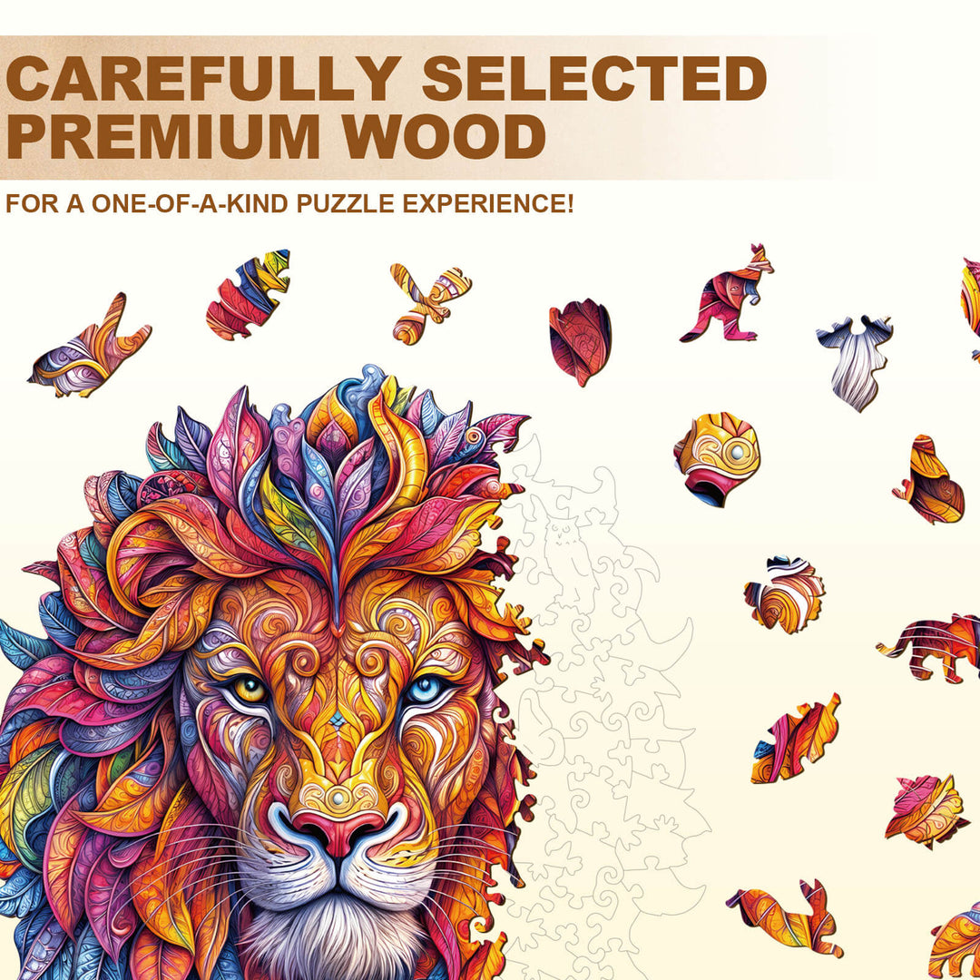 Rompecabezas de madera con diseño de león vívido
