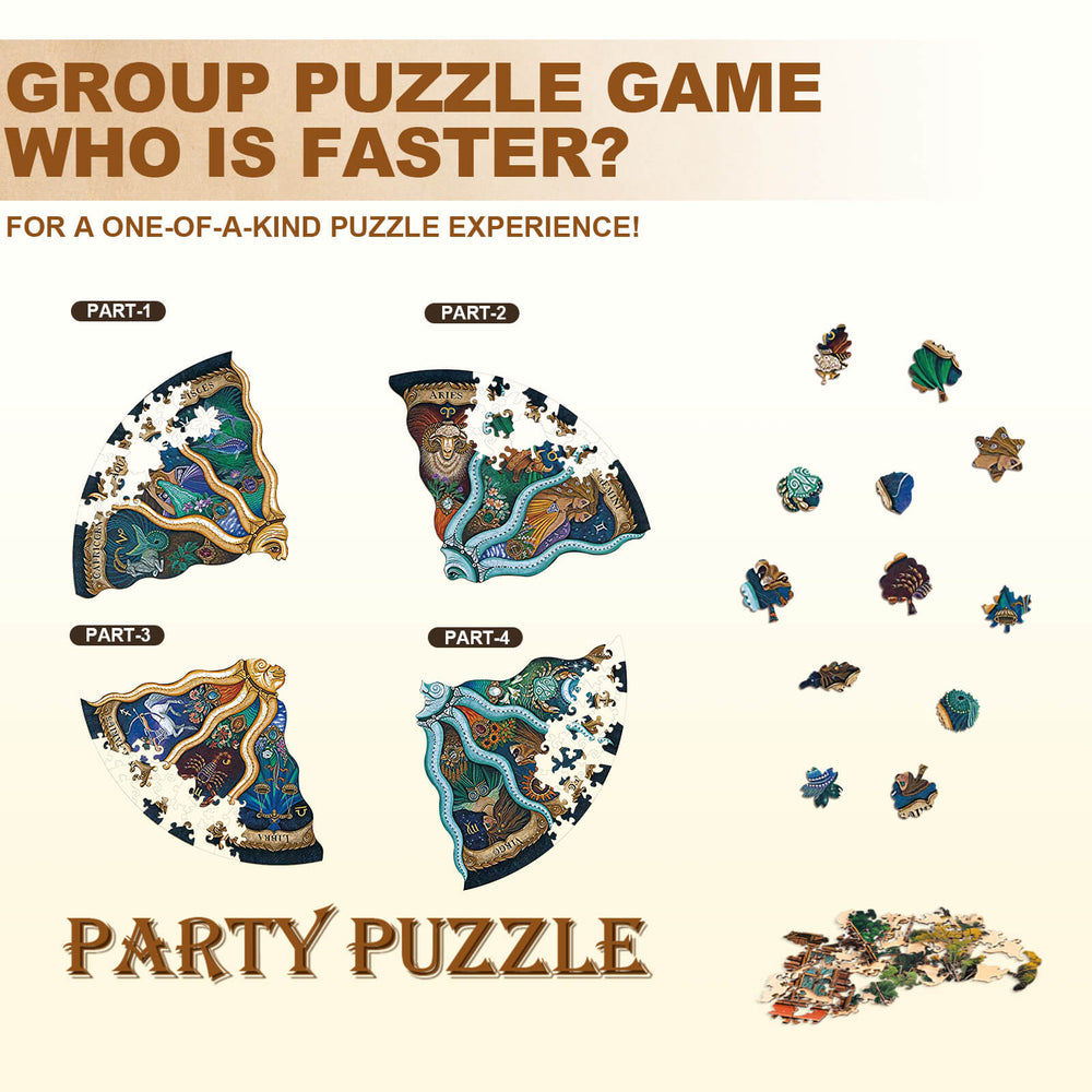 Party Puzzle game showcasing colorful jigsaw pieces for a fun group challenge experience.