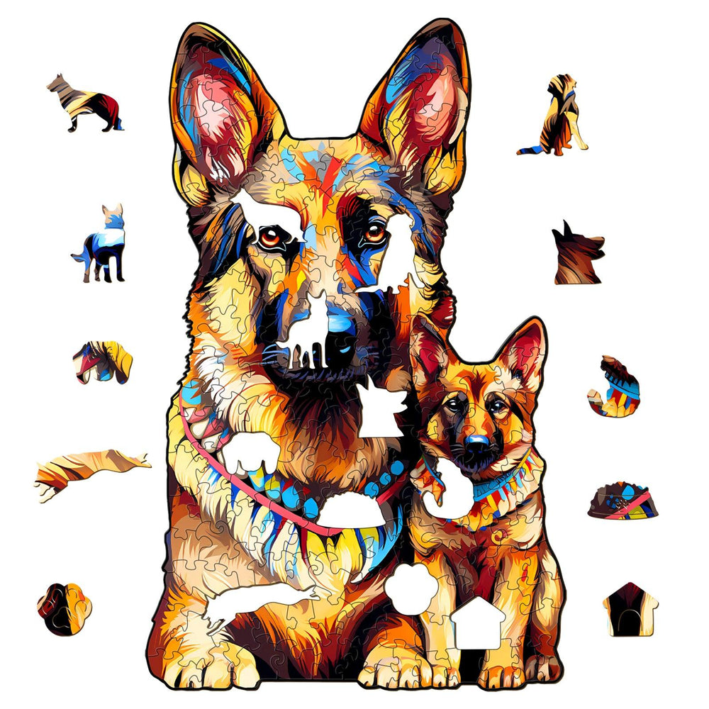 German Shepherd Family Wooden Jigsaw Puzzle-Woodbests