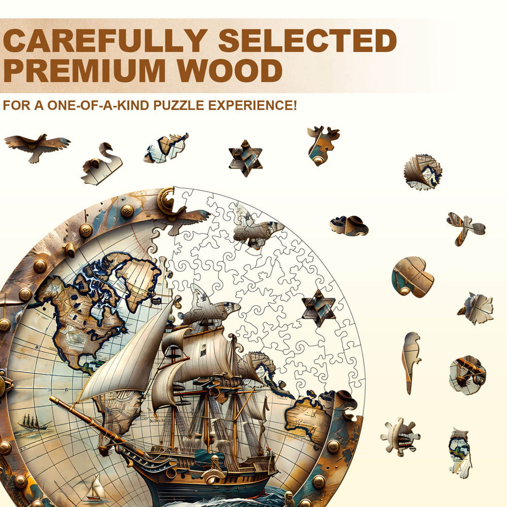 World Voyage wooden jigsaw puzzle pieces made from premium wood for a unique and engaging puzzle experience.