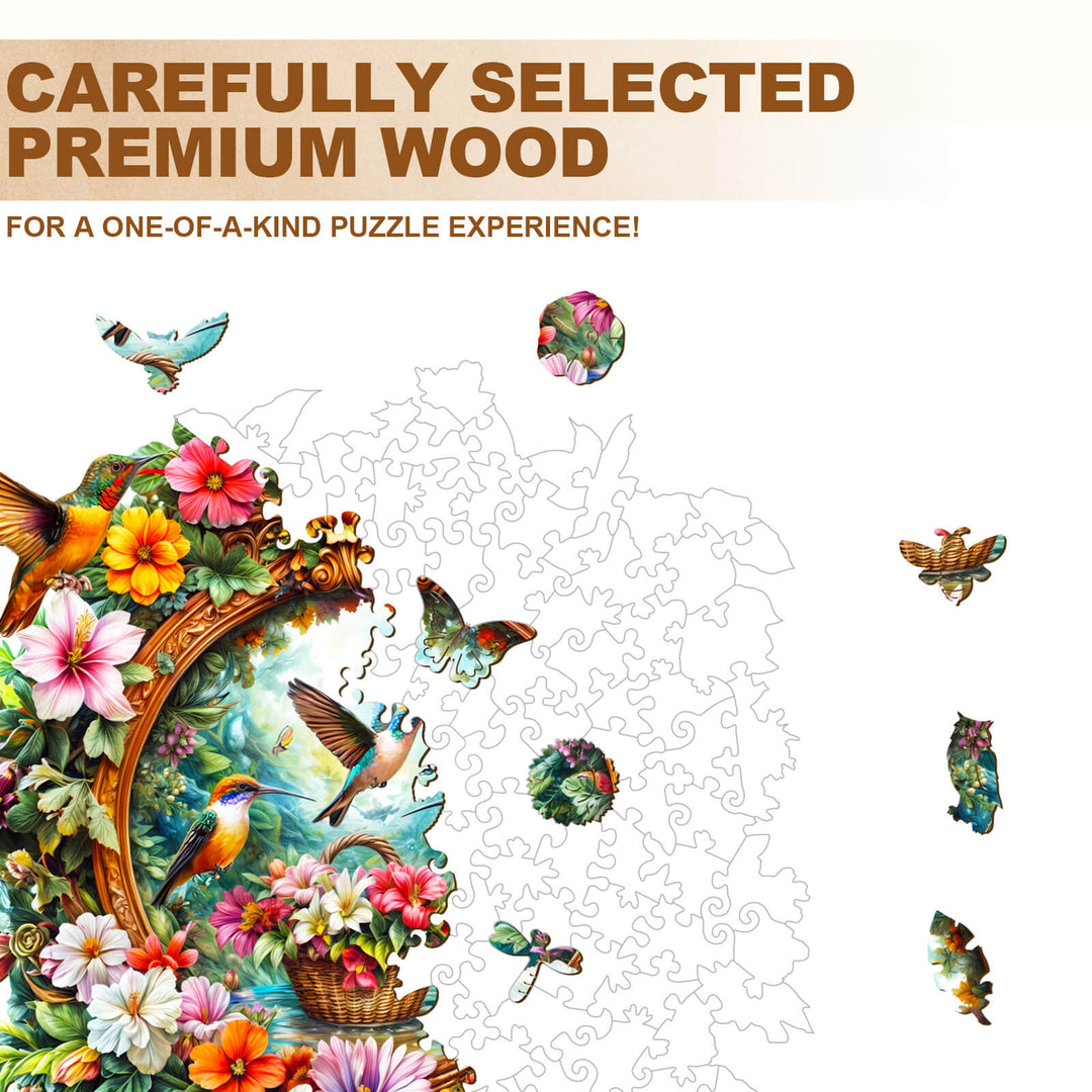Puzzle en bois Panier de fleurs Colibri