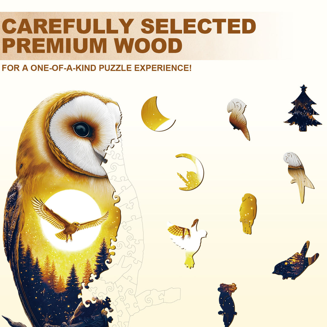 Moonlight Snow Owl Wooden Jigsaw Puzzle