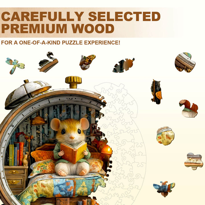 Alarm clock mouse Wooden Jigsaw Puzzle