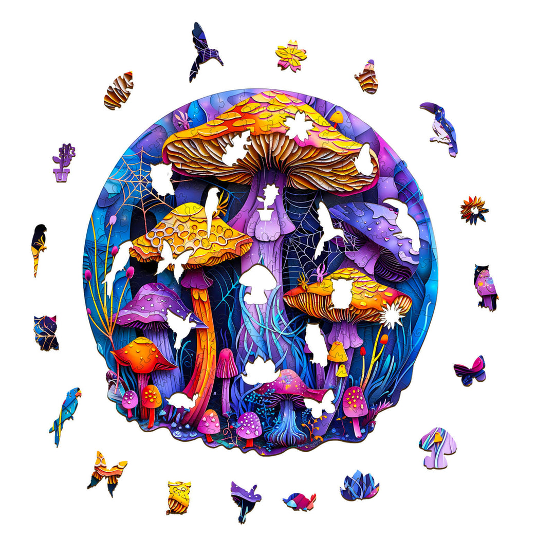 Paper Cut Mushroom Wooden Jigsaw Puzzle
