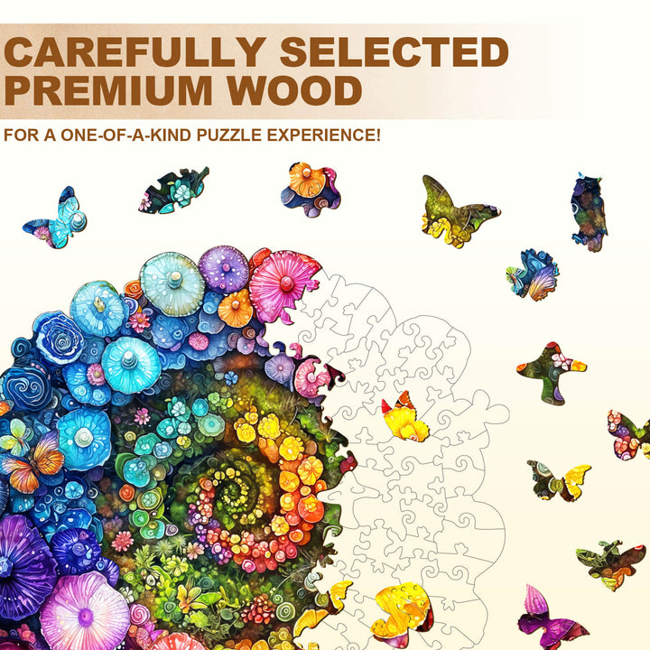 Rainbow vortex mushrooms Wooden Jigsaw Puzzle