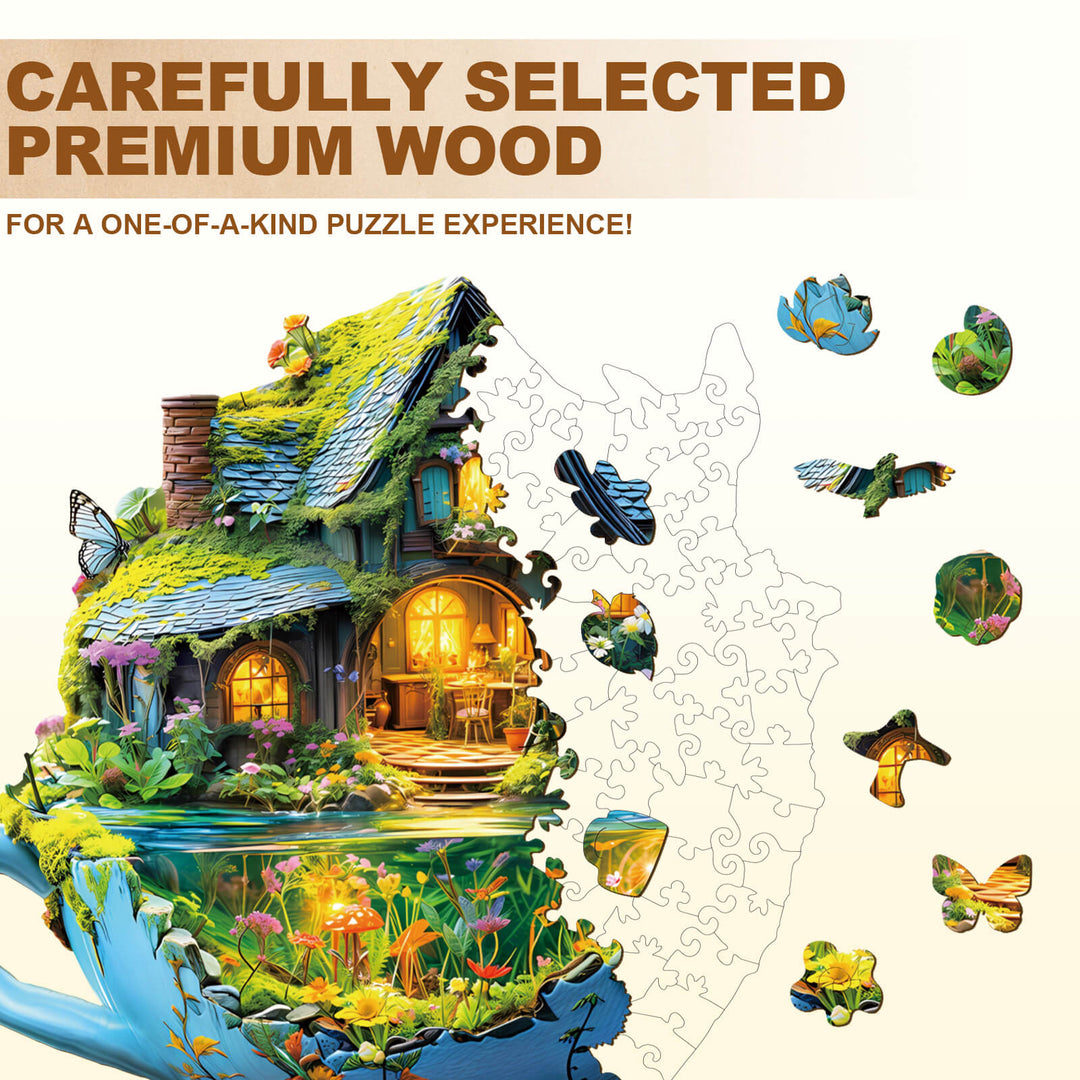 Colorful wooden jigsaw puzzle pieces showcasing eco-friendly design for an engaging puzzle experience.