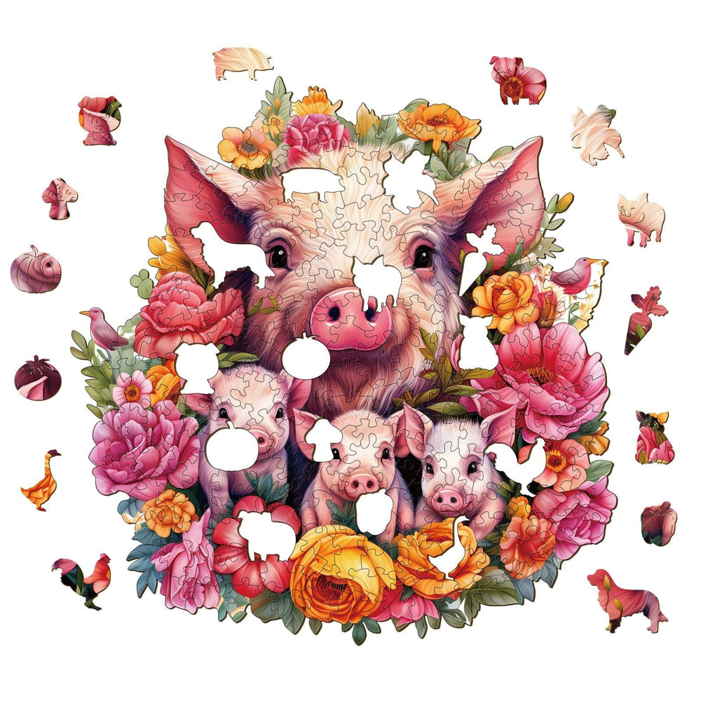 Mother Pig And Piglet-2 Wooden Jigsaw Puzzle-Woodbests