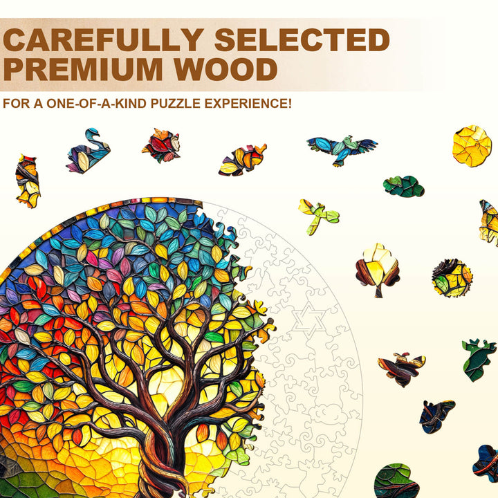 Colored glass life tree-2 Wooden Jigsaw Puzzle
