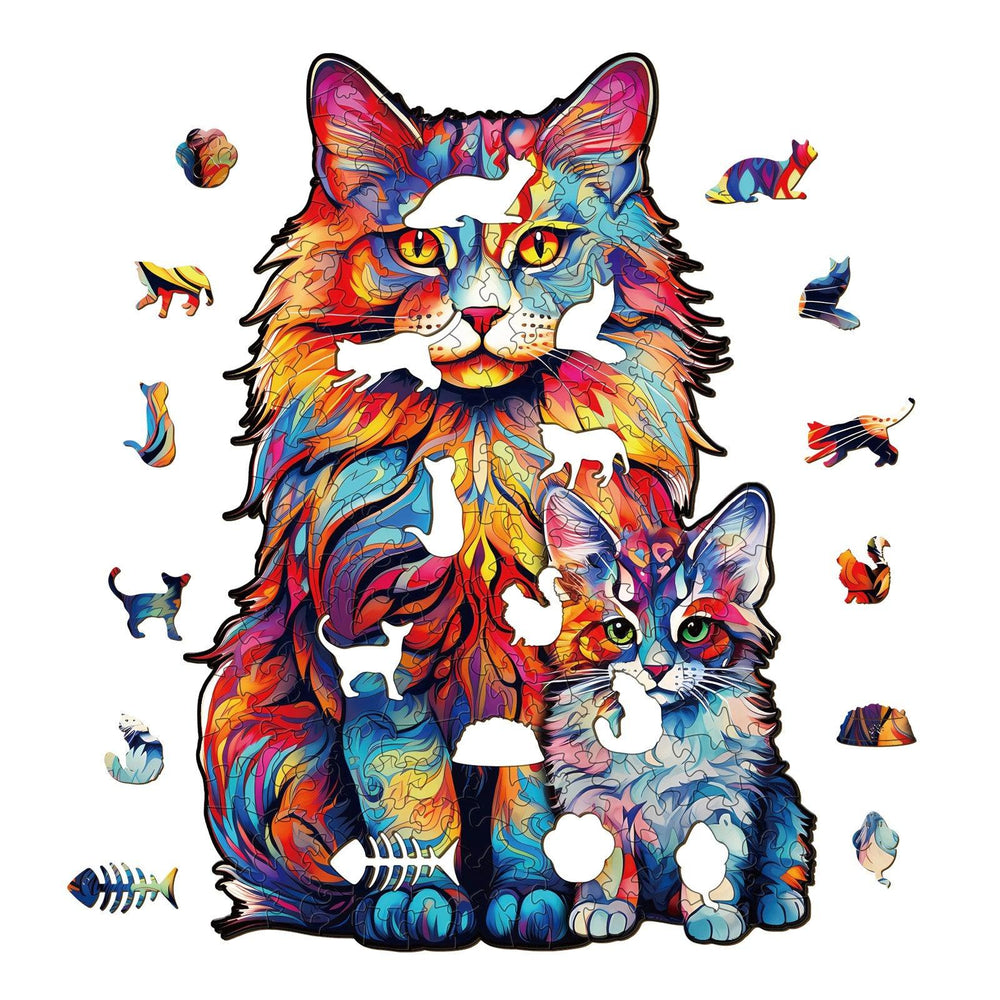 Maine Coon Family-2 Wooden Jigsaw Puzzle