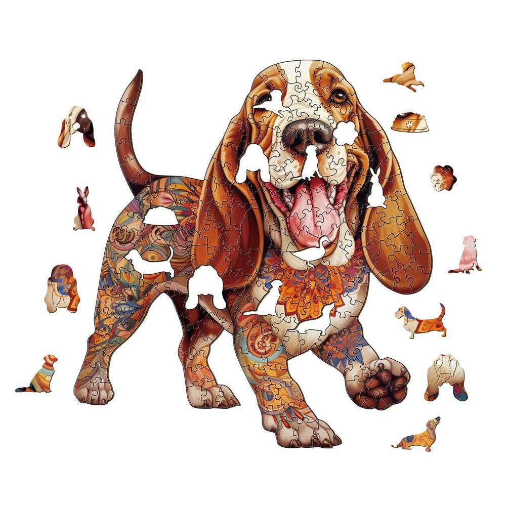 Basset Hound-2 Wooden Jigsaw Puzzle-Woodbests