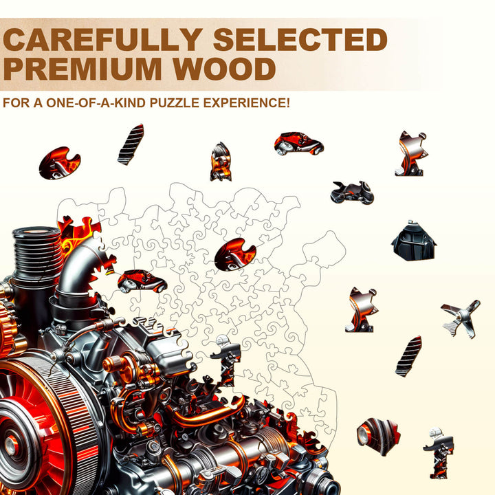 Ironclad Dynamo wooden jigsaw puzzle pieces showcasing premium wood for a unique puzzle-solving experience.