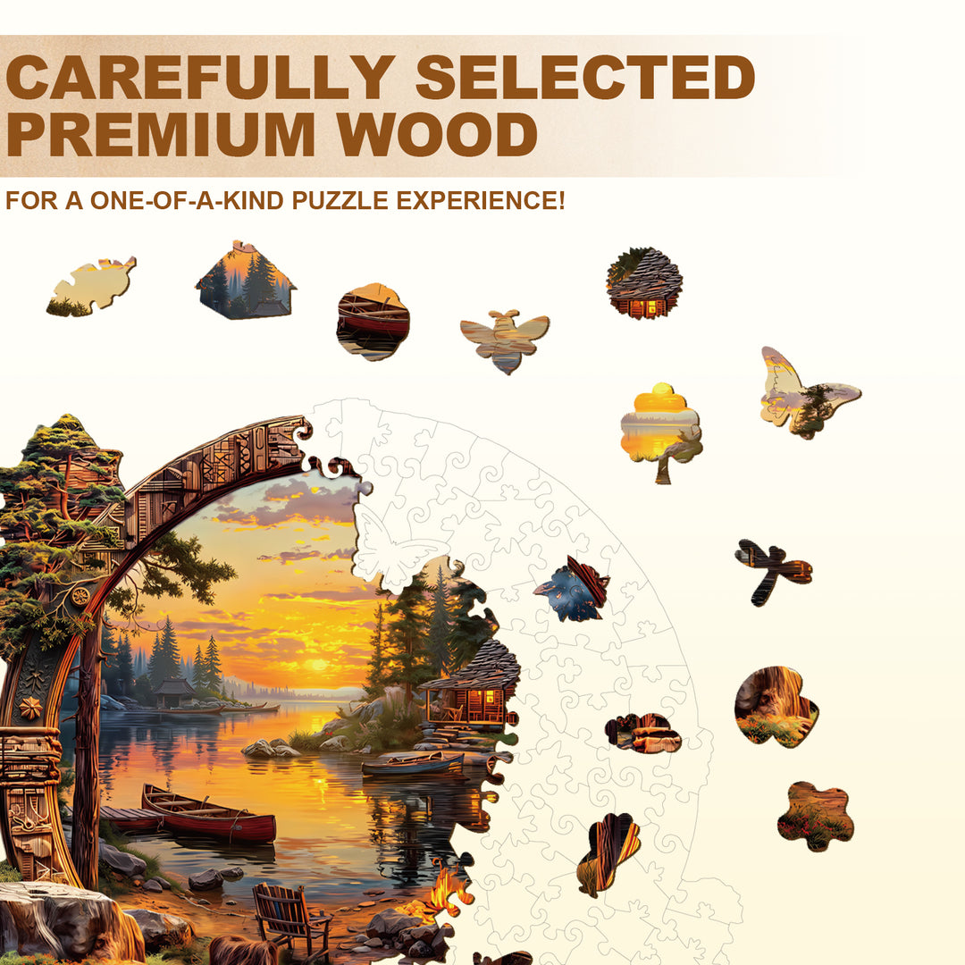 Lakeside sunset Wooden Jigsaw Puzzle