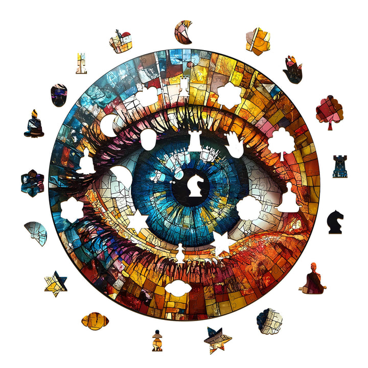 3D Stained Glass Eyes Wooden Jigsaw Puzzle featuring colorful eye design, perfect for enhancing focus and cognitive skills.