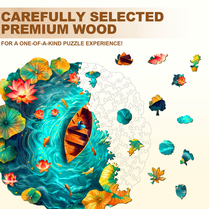 Boat and Lotus Wooden Jigsaw Puzzle