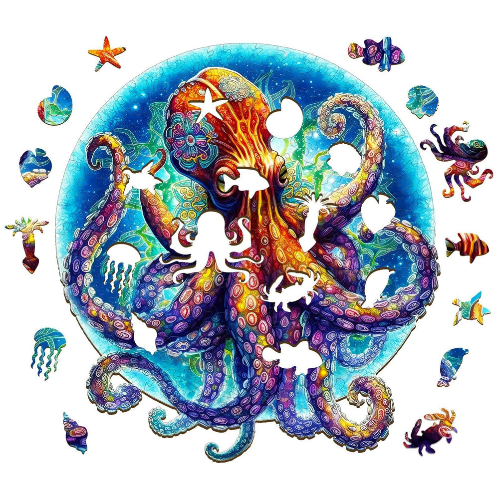 Mandala Octopus Wooden Jigsaw Puzzle-Woodbests