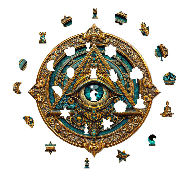 Mysterious Eye wooden jigsaw puzzle with intricate details and unique pieces for mind games and focus.
