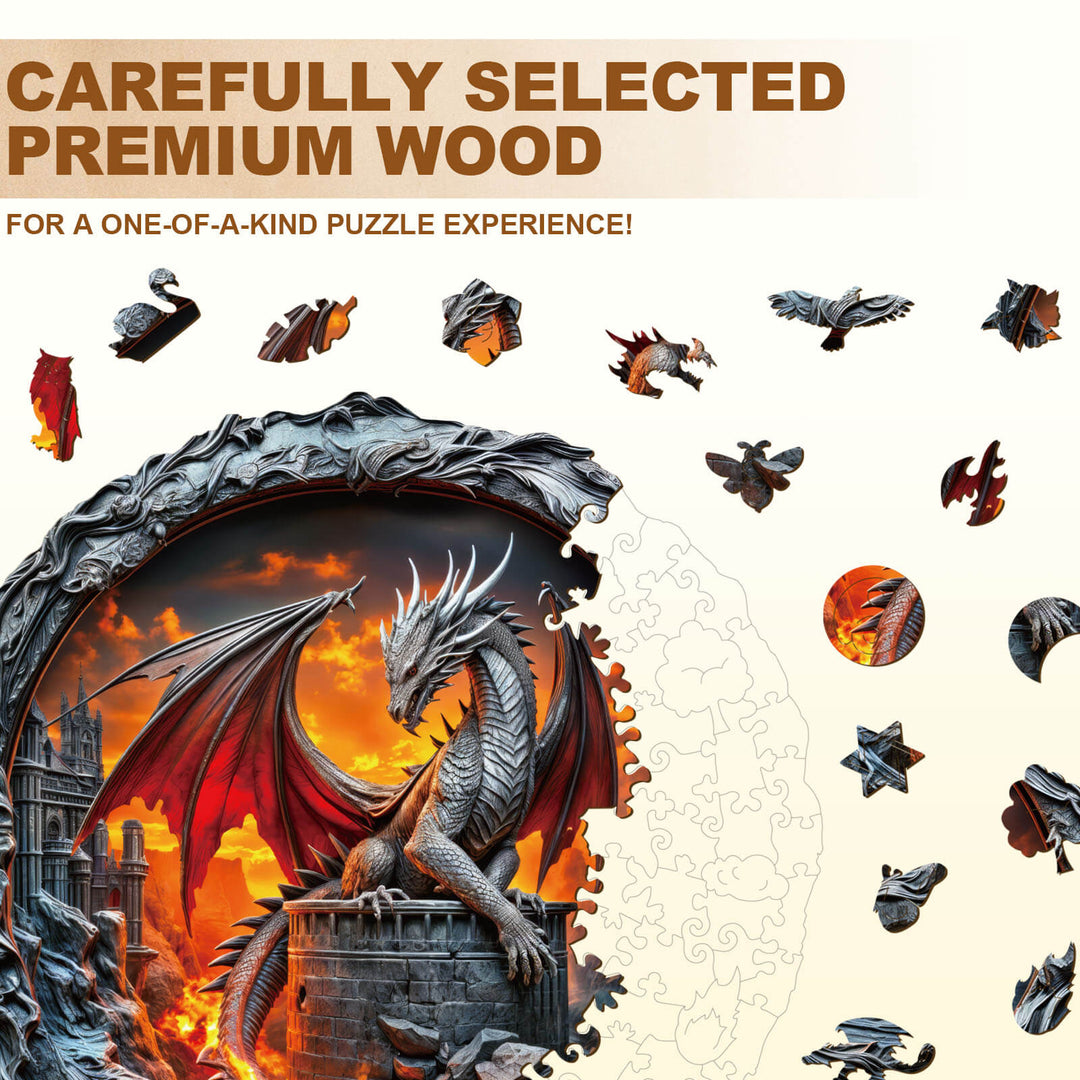 Fiery City Wall Dragon Wooden Jigsaw Puzzle