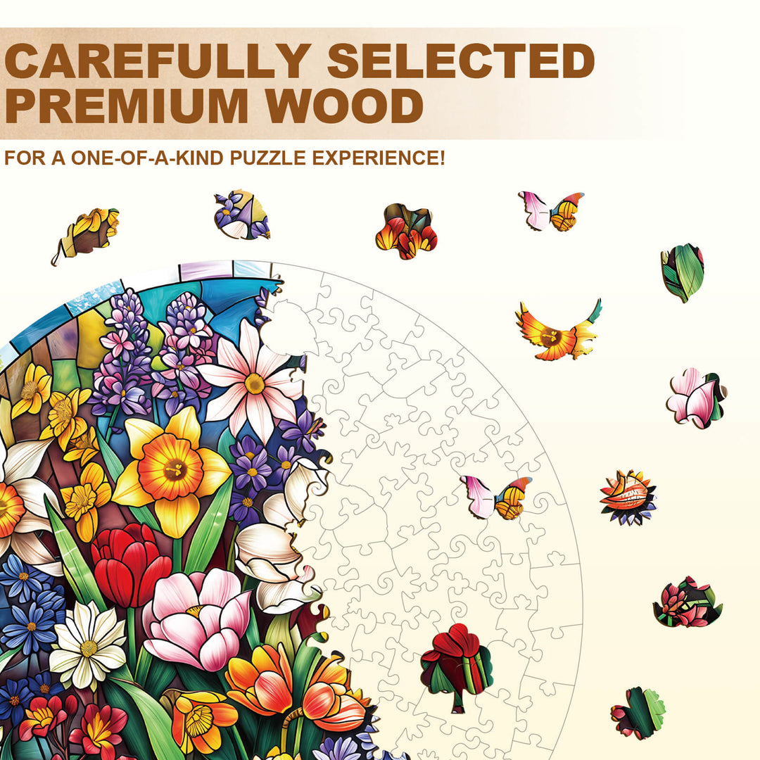 Stained Glass Flowers Wooden Jigsaw Puzzle