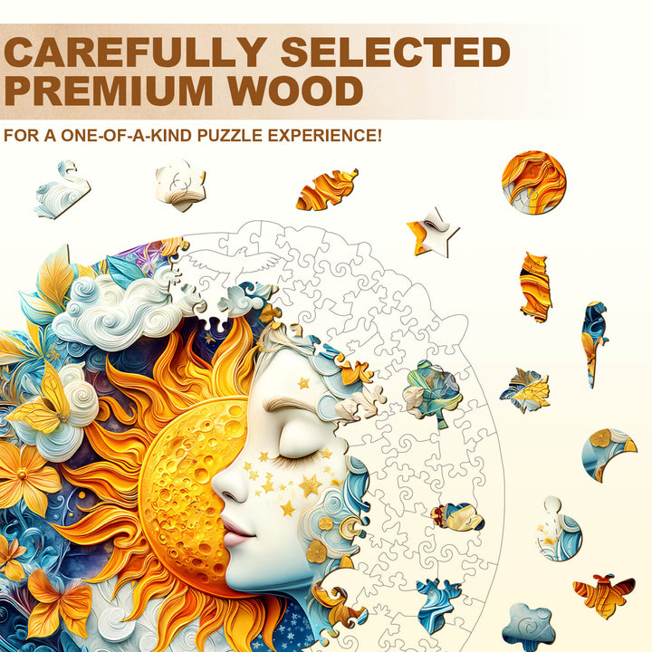 Moon sun and girl Wooden Jigsaw Puzzle