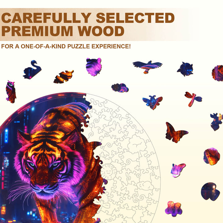 Cyberpunk tiger Wooden Jigsaw Puzzle