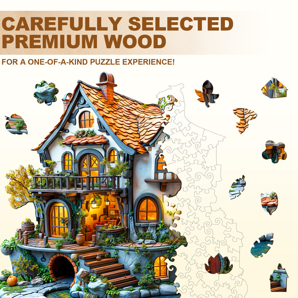 3D Glow Cottage wooden jigsaw puzzle with intricate design and premium wood for a unique puzzle experience.