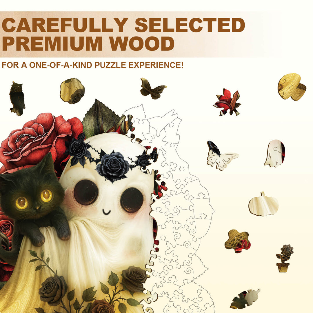 Ghost Loves Cat Wooden Jigsaw Puzzle