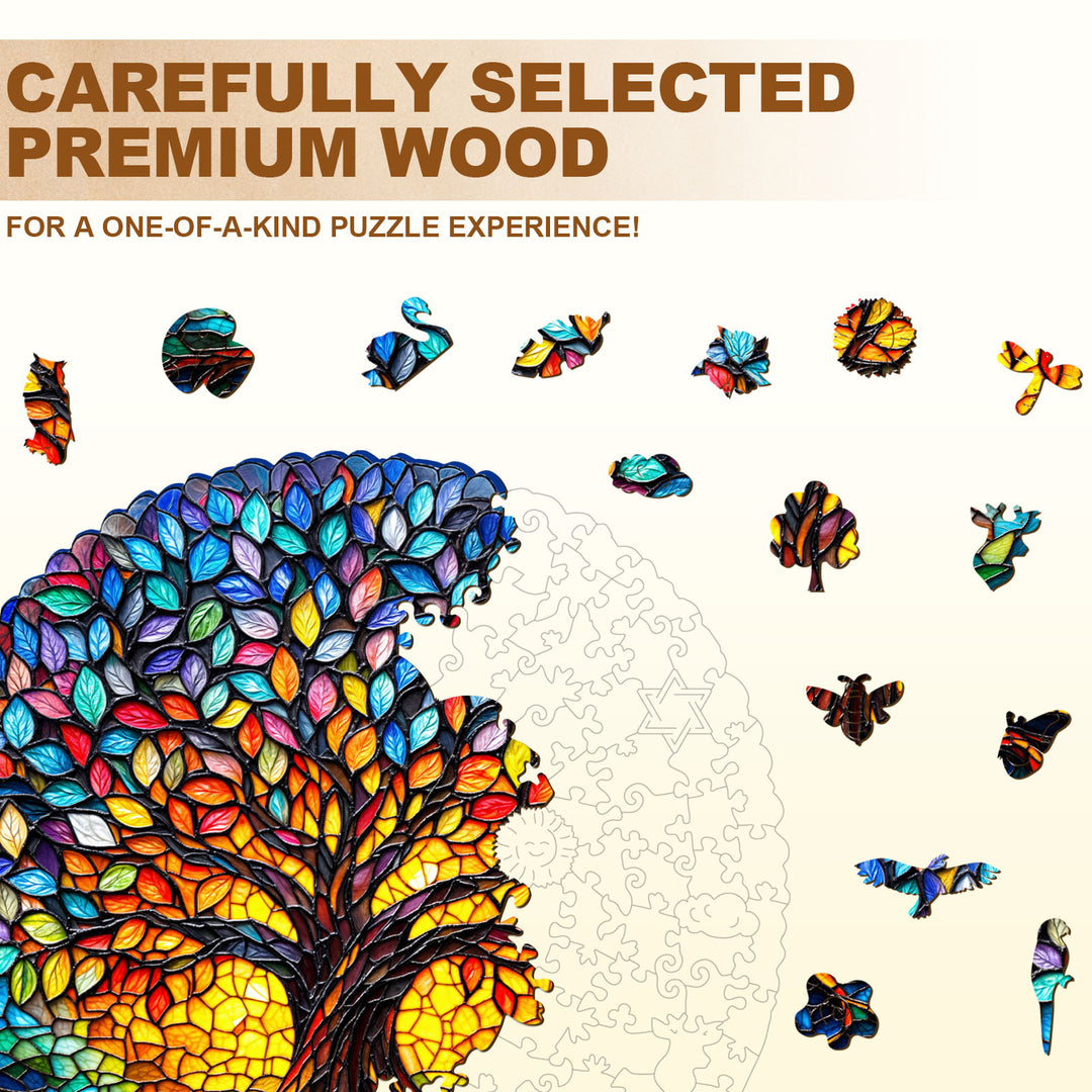 Colored glass life tree-1 Wooden Jigsaw Puzzle