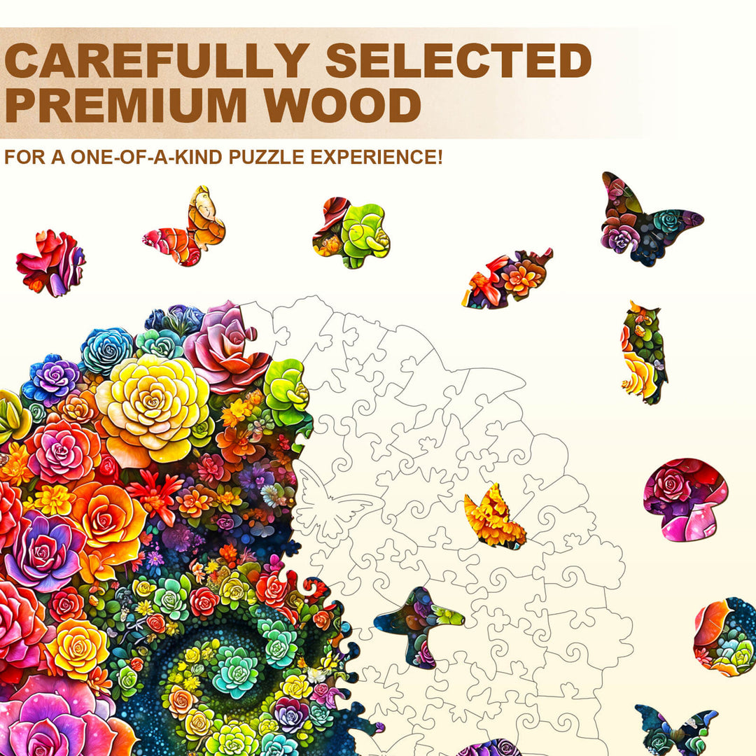 Rainbow vortex succulents Wooden Jigsaw Puzzle