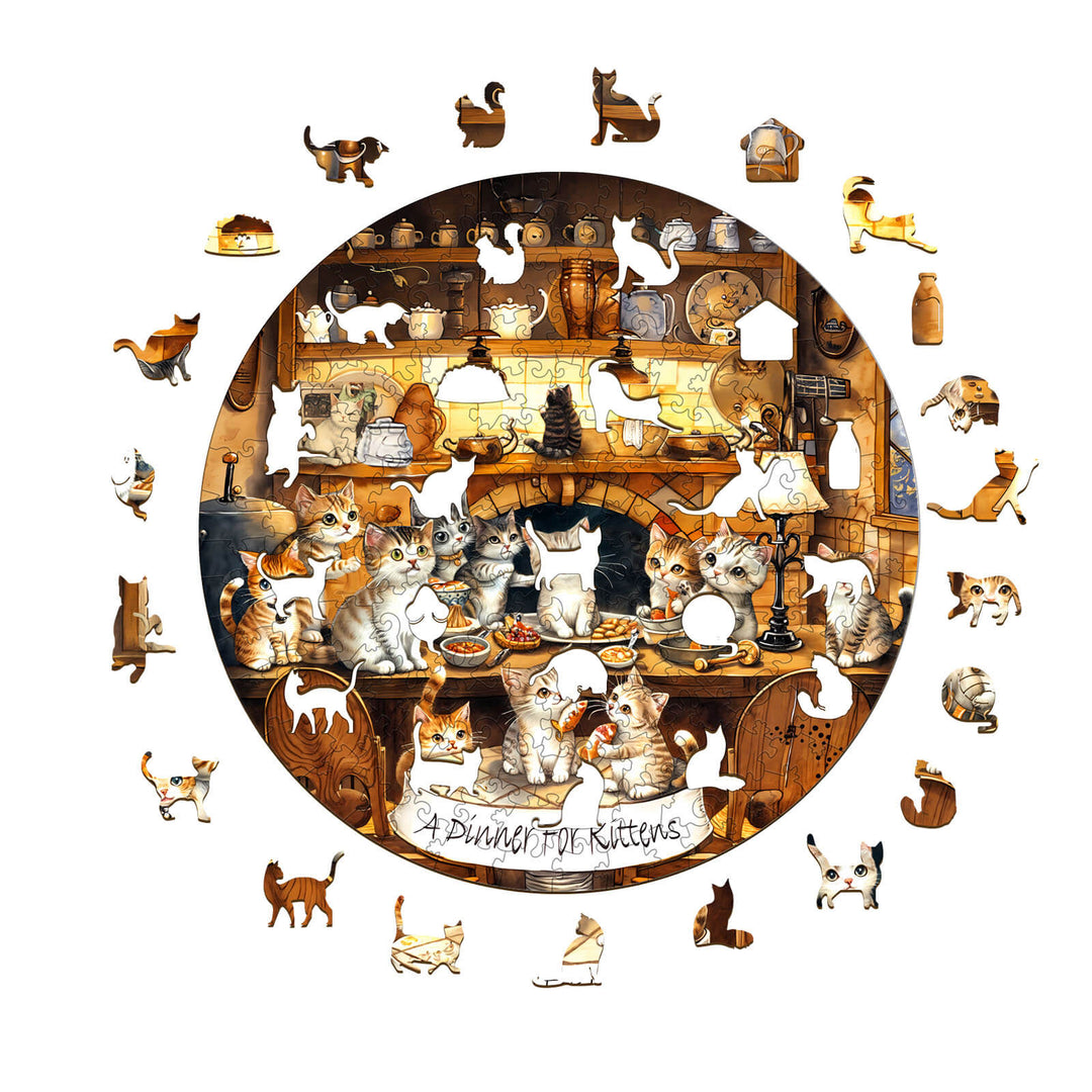 Cat party  Wooden Jigsaw Puzzle