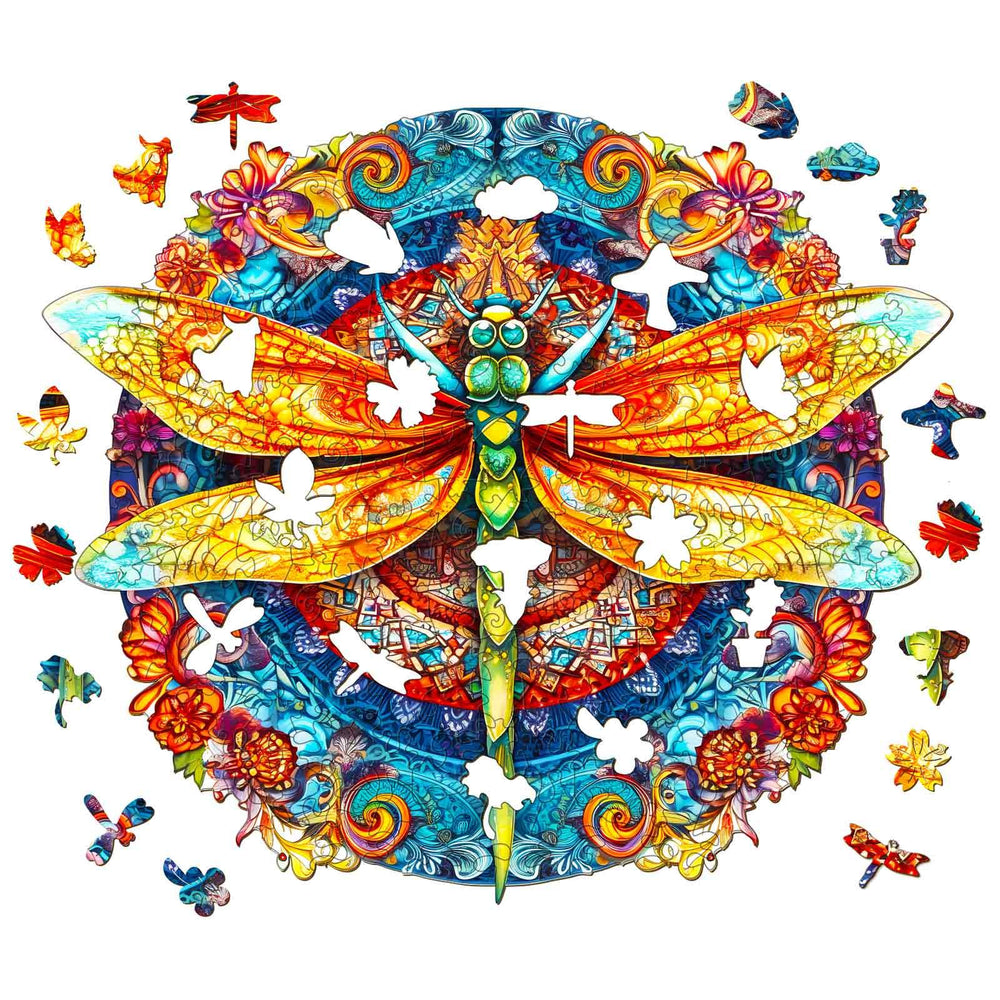 Mandala Dragonfly 1 Wooden Jigsaw Puzzle-Woodbests