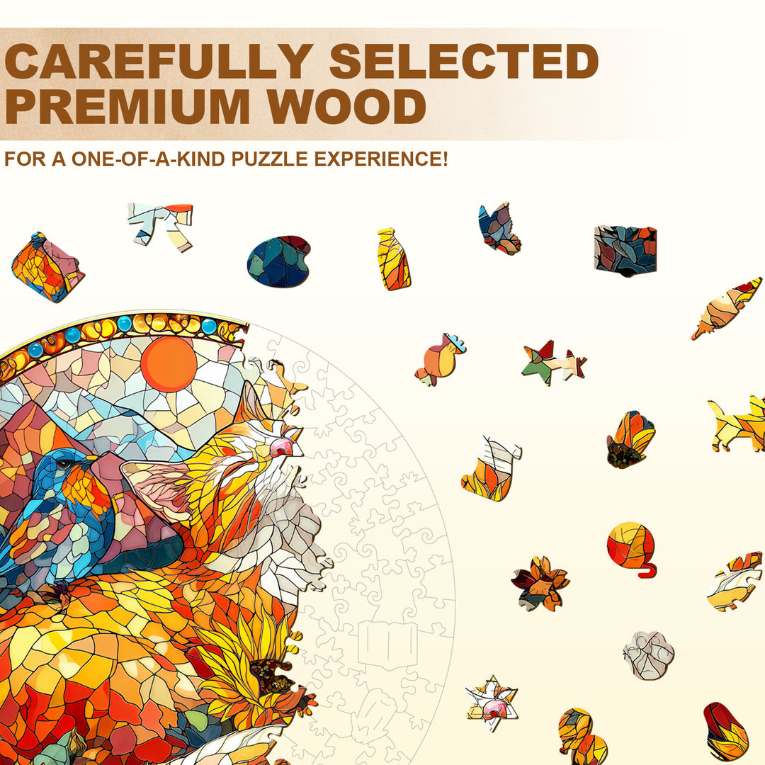 Colored Window Cat Wooden Jigsaw Puzzle