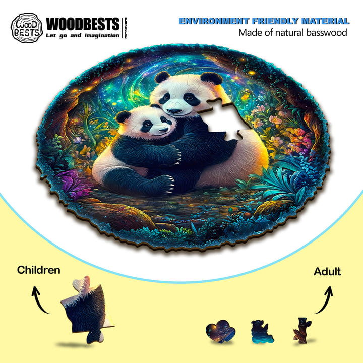 3D panda family wooden jigsaw puzzle made of natural basswood, designed for adults and children to enhance focus and enjoy brain games.