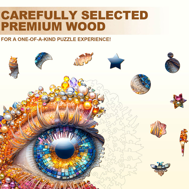 Puzzle en bois avec yeux en pierres précieuses