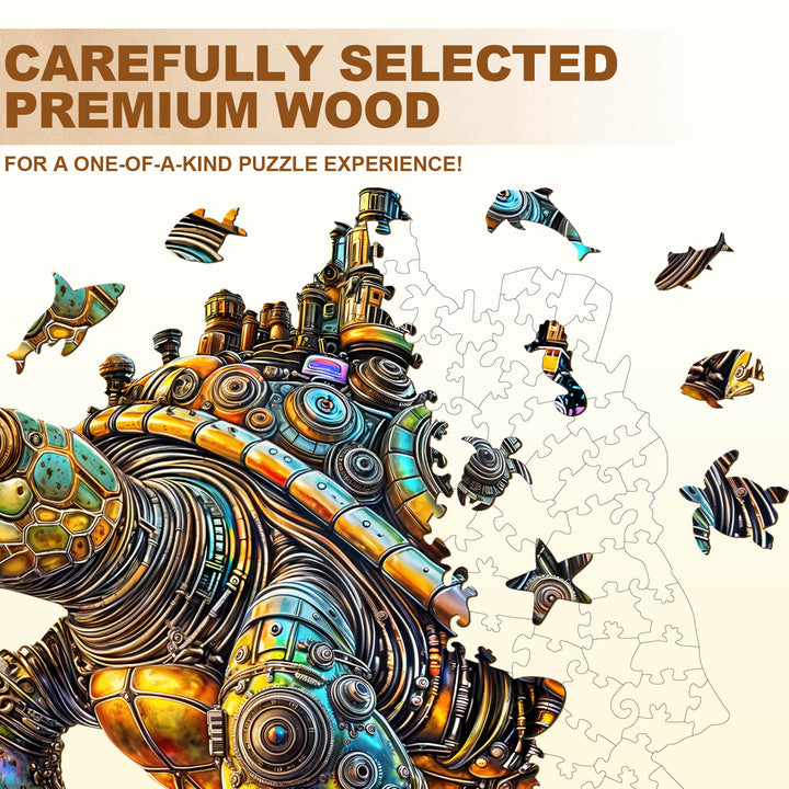 Metallic Beast wooden jigsaw puzzle featuring premium wood for a unique puzzle experience with whimsical sea creatures.