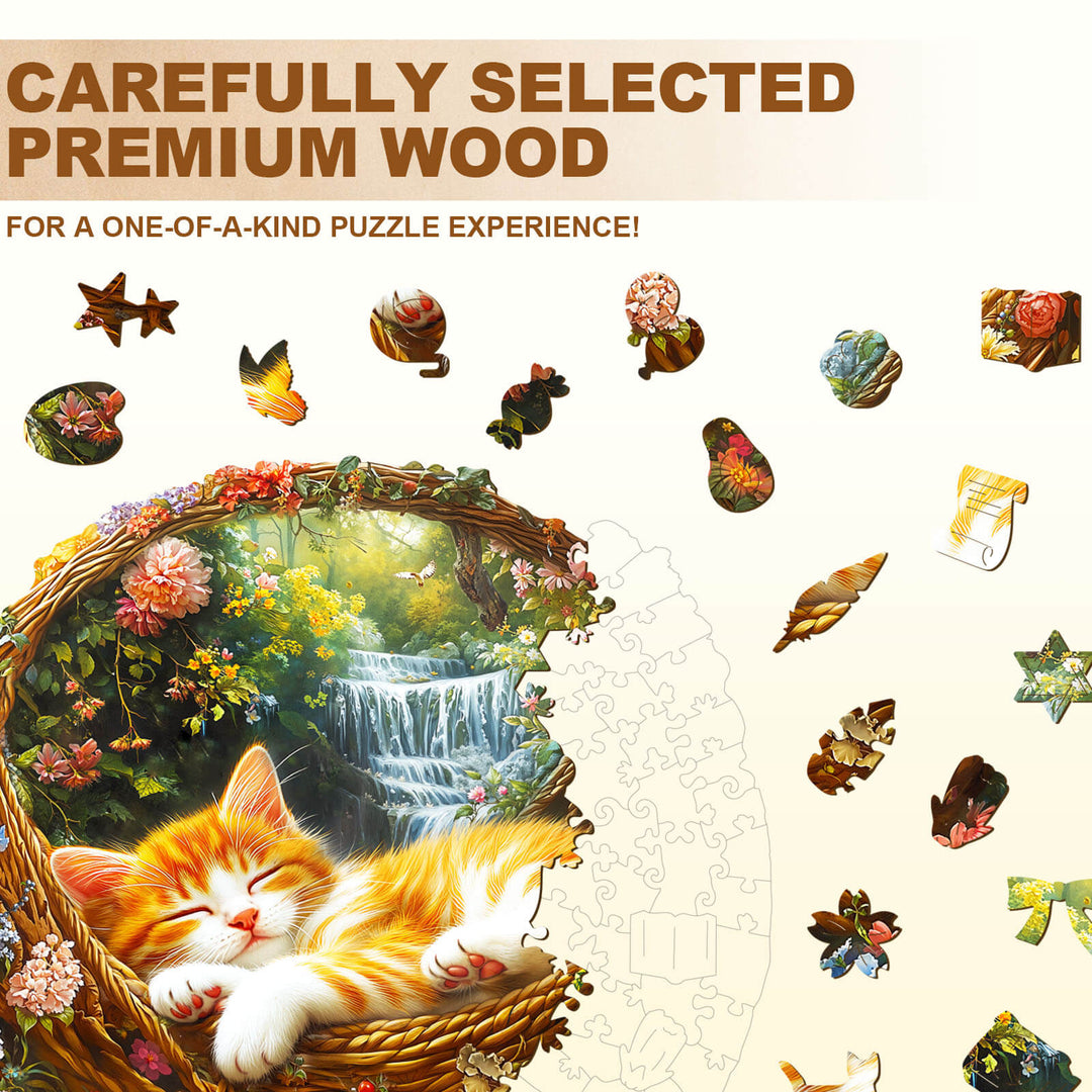 Garden nap kitten Wooden Jigsaw Puzzle