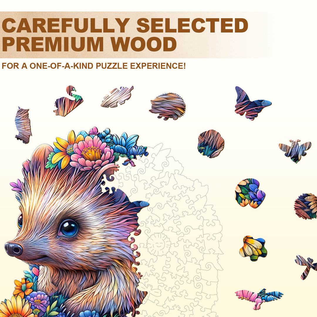Flower ball hedgehog Wooden Jigsaw Puzzle