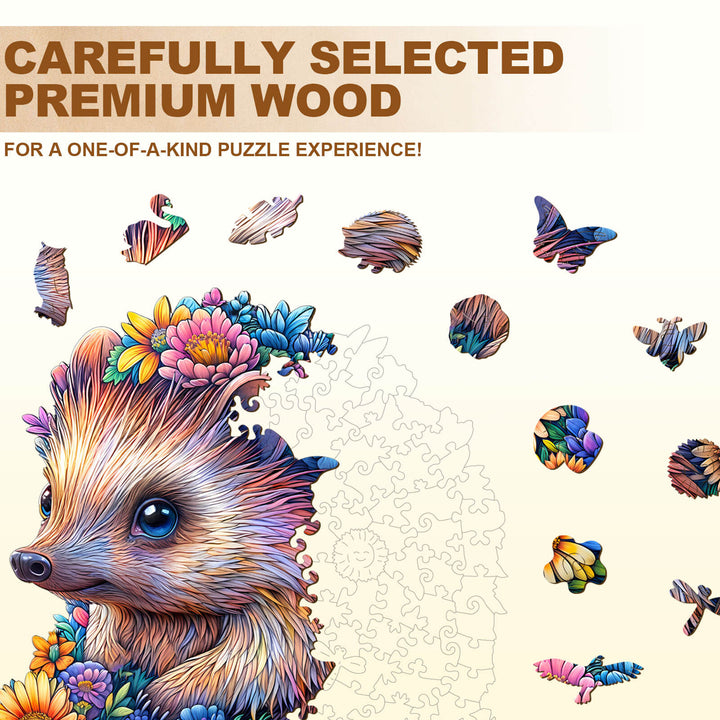 Flower ball hedgehog Wooden Jigsaw Puzzle