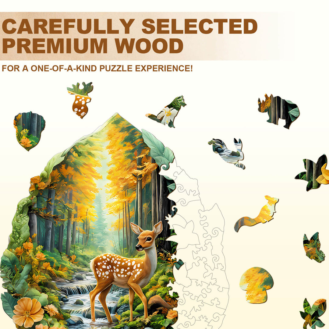 Leaf Forest deer Wooden Jigsaw Puzzle