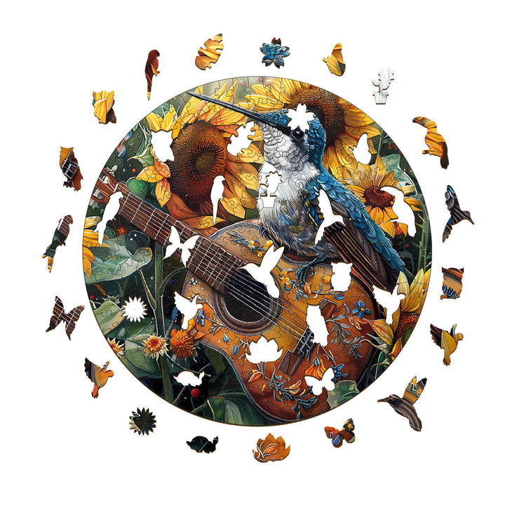 Elegant Hummingbird Wooden Jigsaw Puzzle showcasing vibrant birds and flowers, designed for puzzle enthusiasts and mind game lovers.