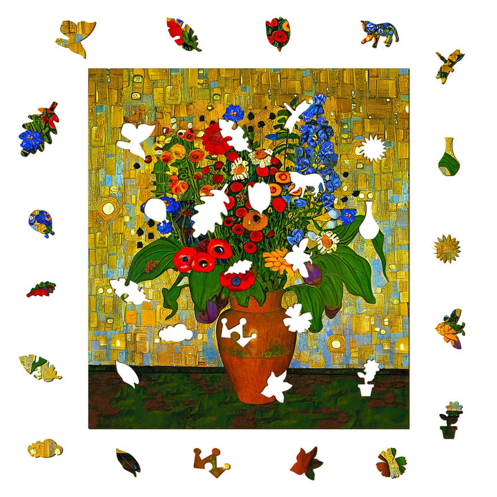 Vase with Delphiniums artwork by artist Nicholas John VARDAXIS, showcasing vibrant flowers and artistic elements.