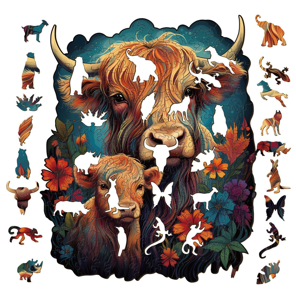 Highland Cattle Family 1 Wooden Jigsaw Puzzle-Woodbests