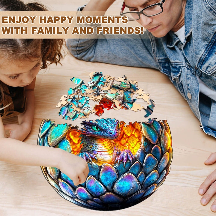 Family enjoying time together while solving the Draconic Rebirth-2 wooden jigsaw puzzle.