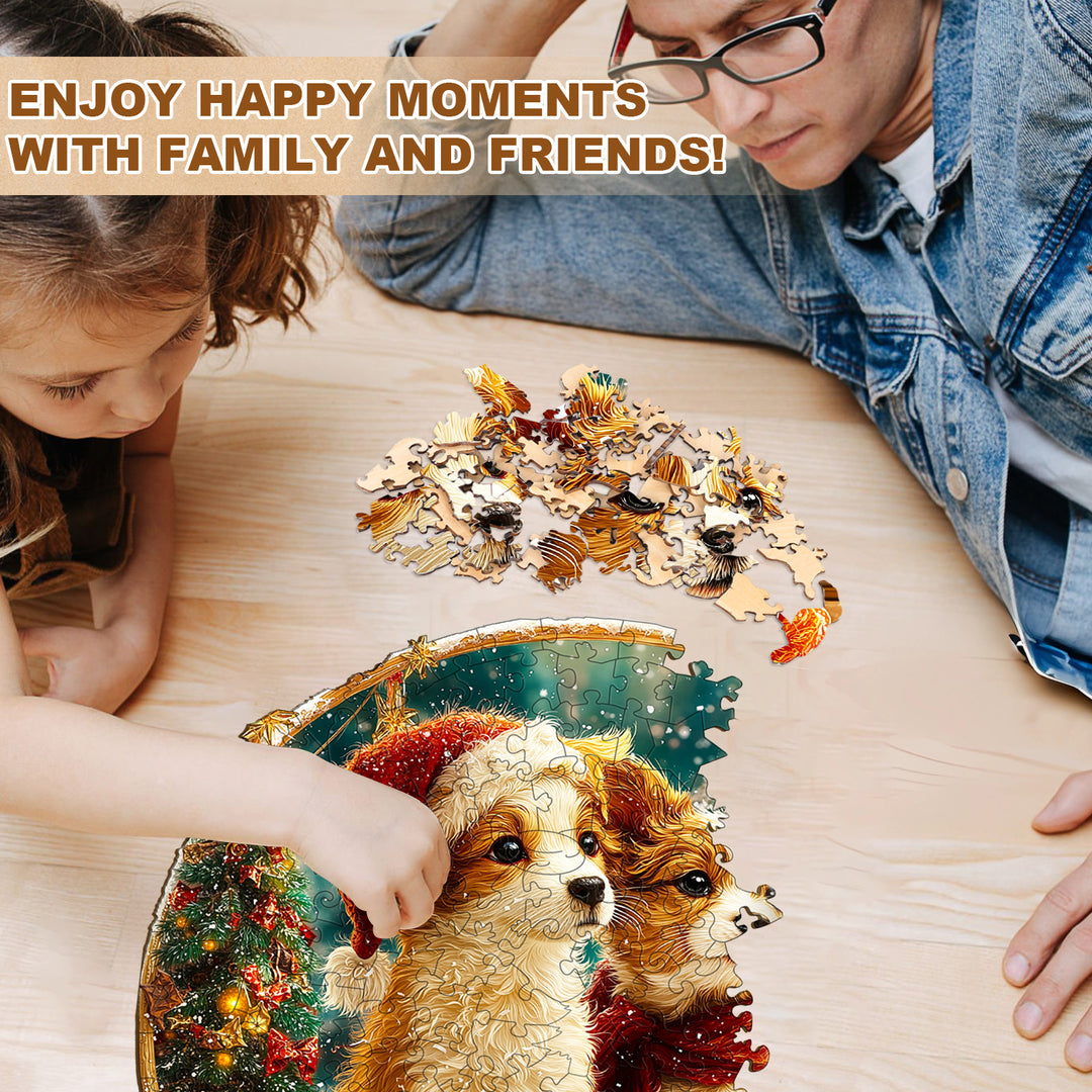 Christmas Puppy Mix Wooden Jigsaw Puzzle