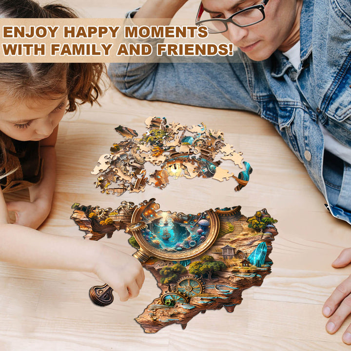 Child and adult enjoying happy moments together while assembling the Explorer's World-1 Wooden Jigsaw Puzzle.