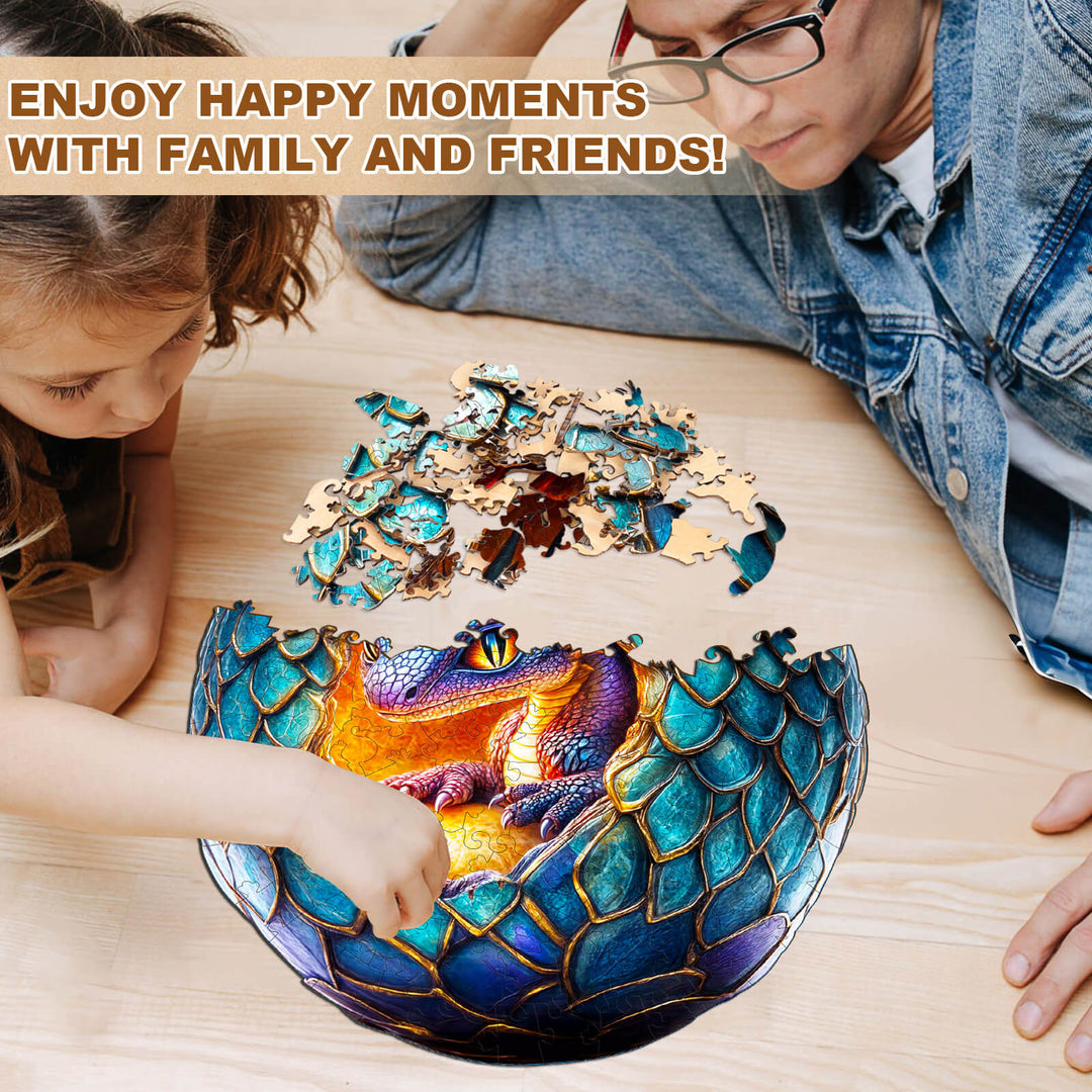 Family and friends enjoying the Draconic Rebirth-3 wooden jigsaw puzzle together, creating happy moments.