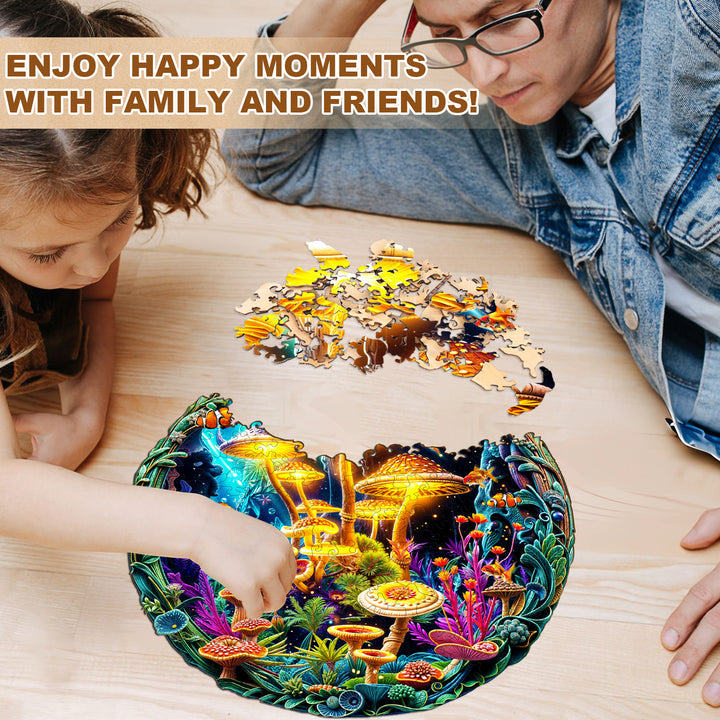 fluorescent mushrooms Wooden Jigsaw Puzzle