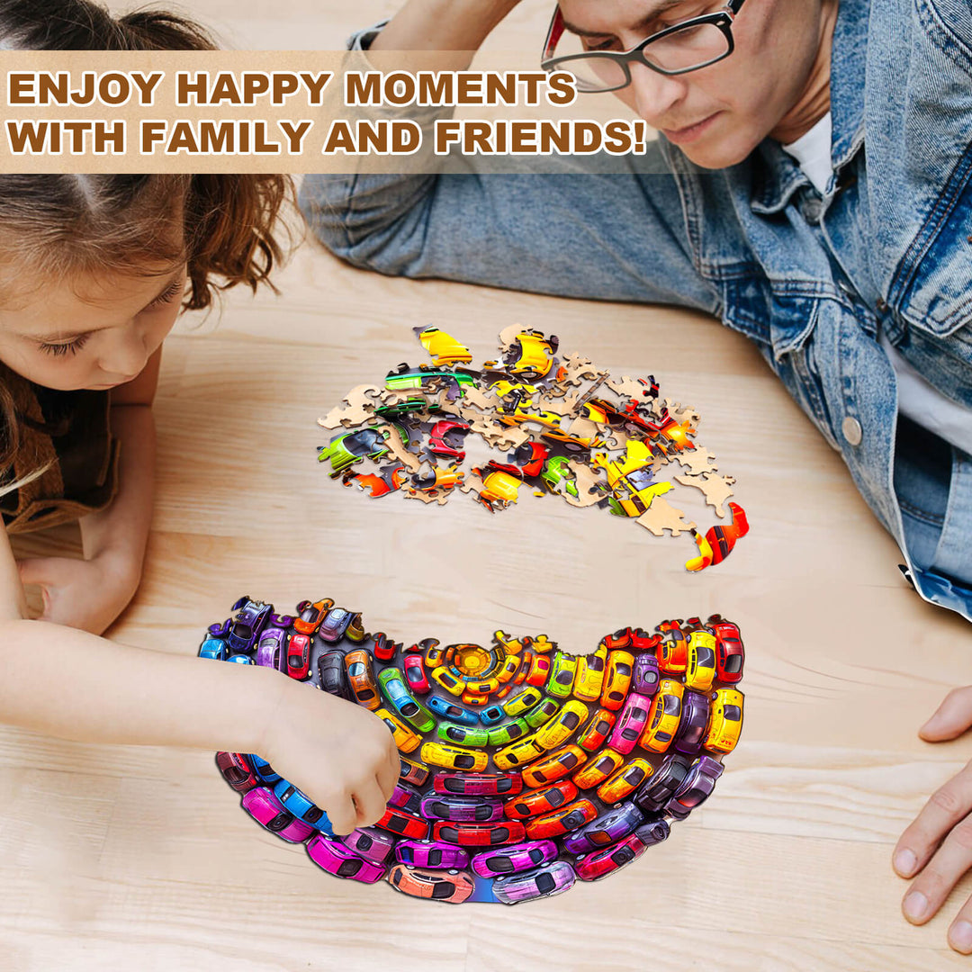 Colorful Swirl Car-2 Wooden Jigsaw Puzzle