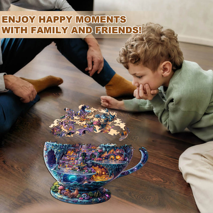 Child and adult enjoying puzzle time together with a colorful jigsaw puzzle on the floor, promoting family bonding.