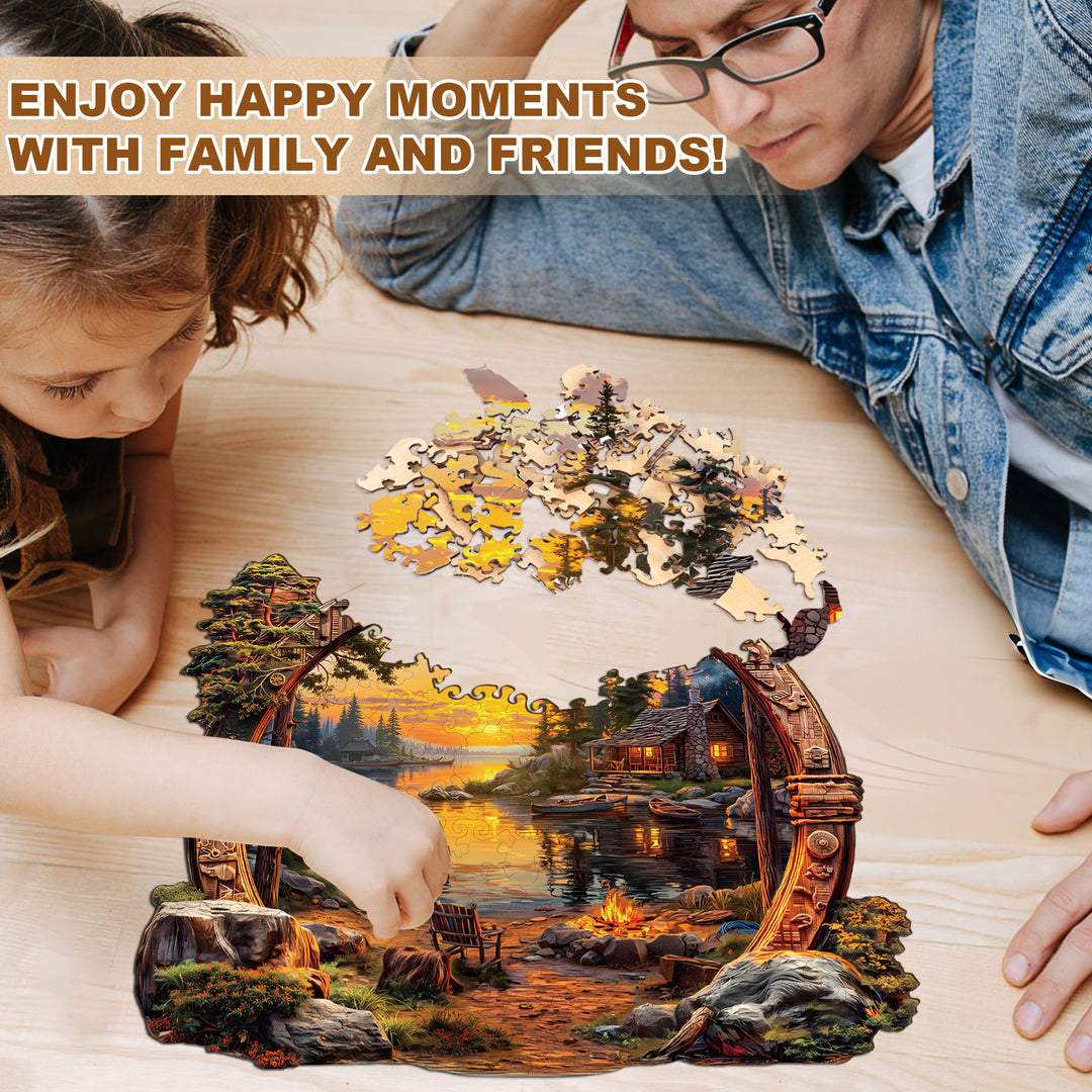 Lakeside sunset Wooden Jigsaw Puzzle