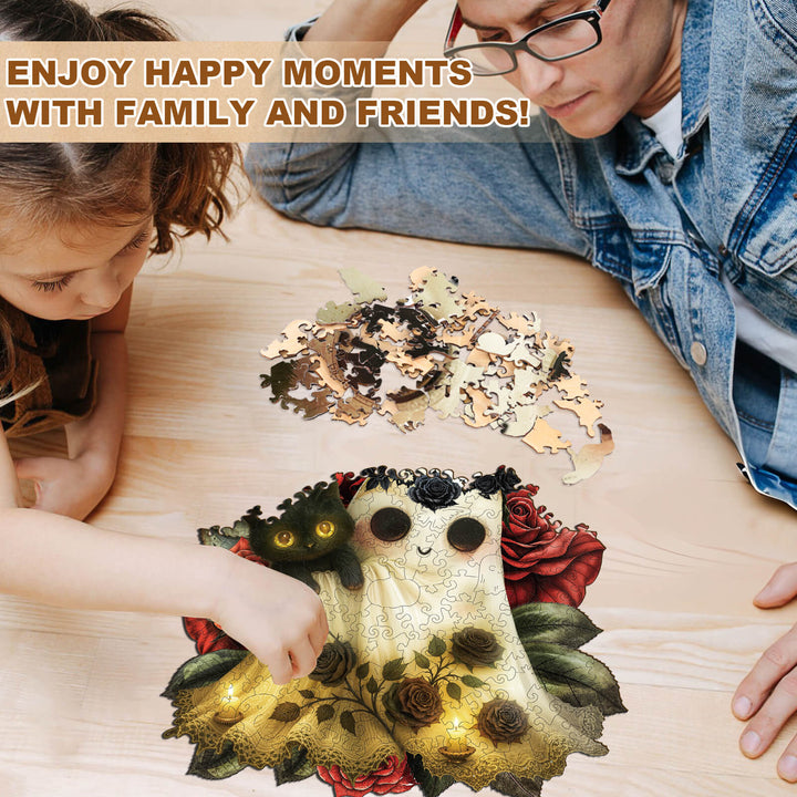 Ghost Loves Cat Wooden Jigsaw Puzzle